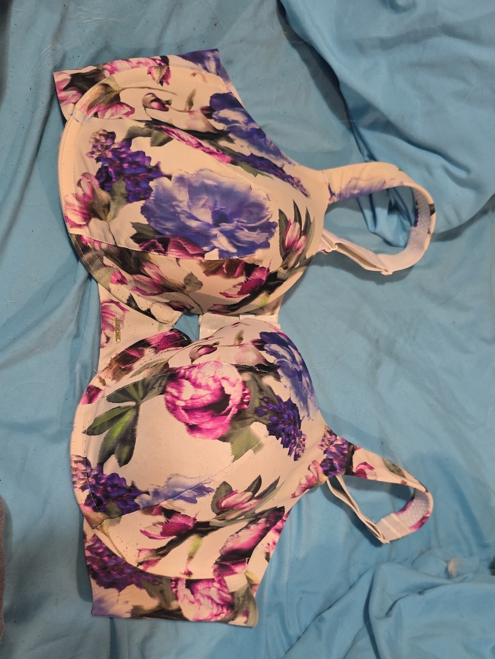 Cacique Floral Underwire Bra in Cream with Purple and Pink Flowers